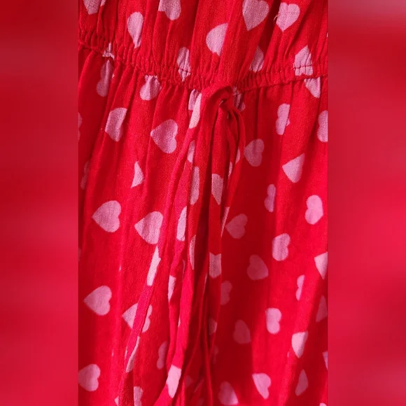 Vivi Red With Pink‎ Hearts Dress Size Medium Off The Shoulder And Waist Tie - Picture 7 of 8